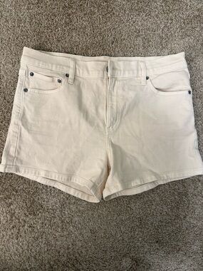 American Eagle Outfitters Cream High-Waist Denim Shorts